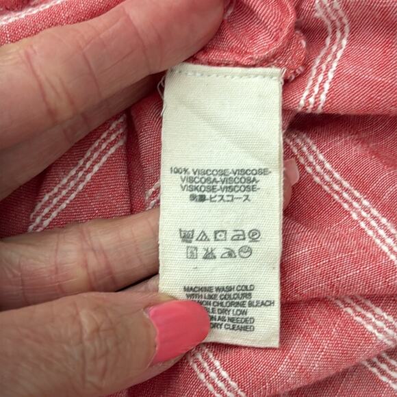 Free People Chambray Butterflies Washed Red White Striped Button Back Midi Dress - Picture 5 of 5